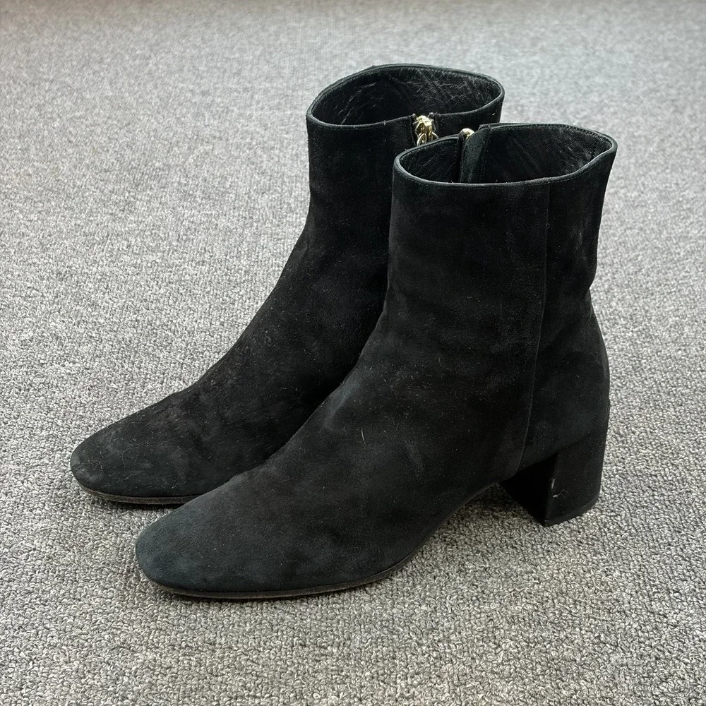 M.Gemi Women's EU 40 Black Suede Ankle Boots Block Heel Zip Made in Italy